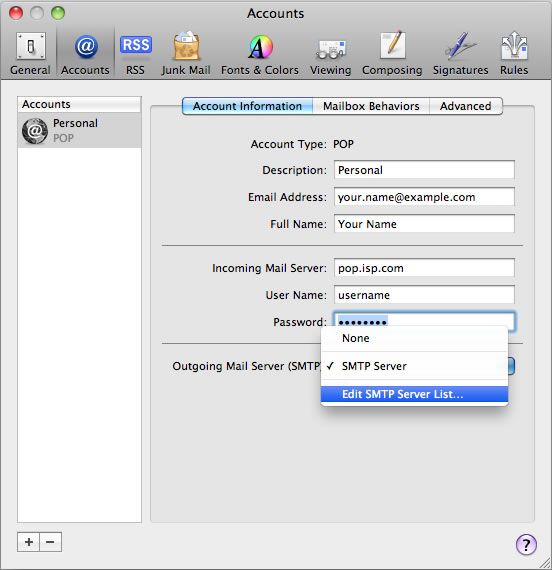 smtp settings for mac email